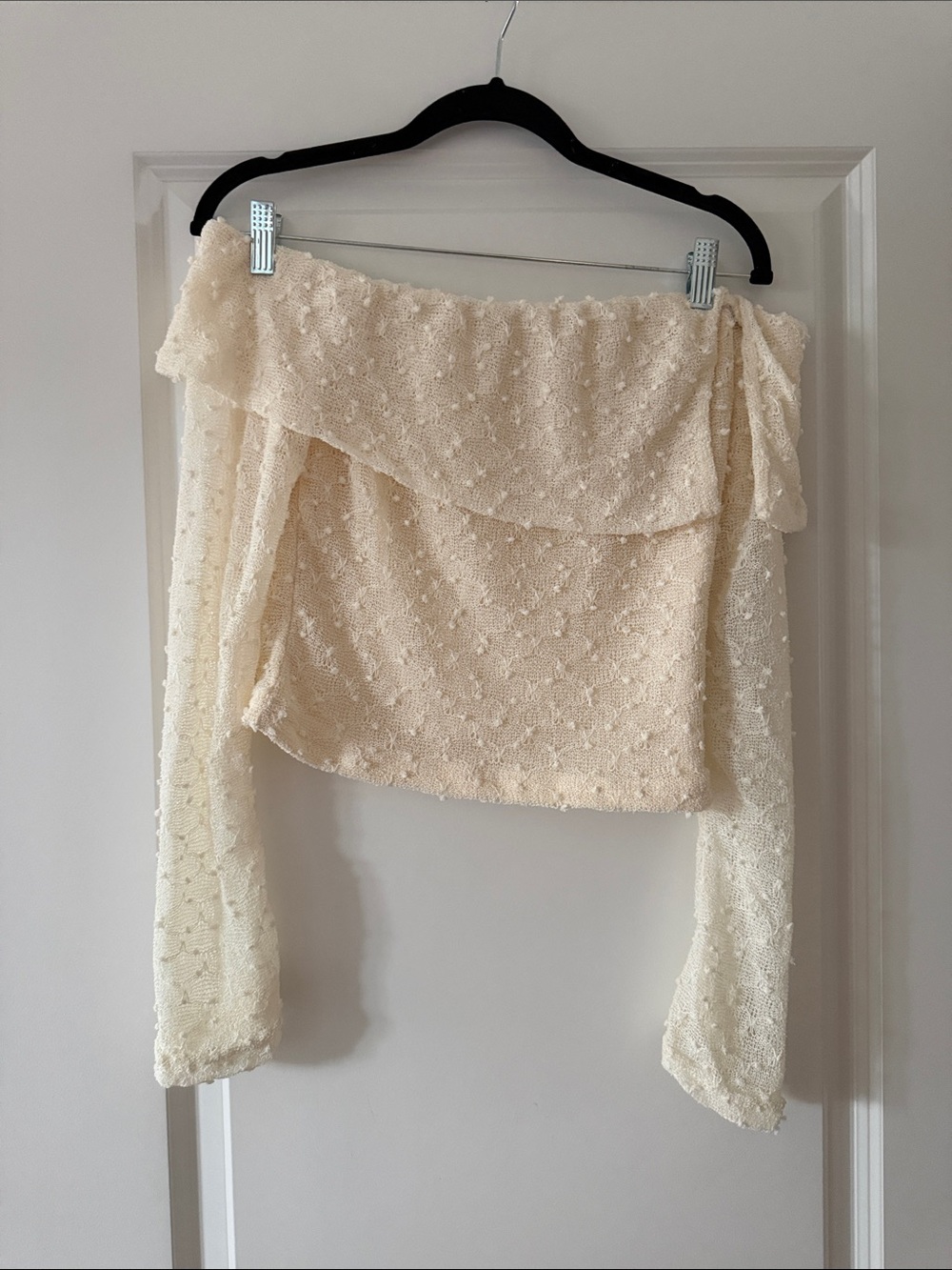 Ivory Textured Off-Shoulder Crop Top